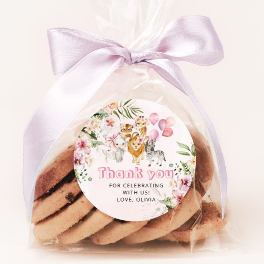 Sticker Rond Fête d'anniversaire de safari d'aquarelle fille