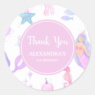 Sticker Rond Fête d'anniversaire de sirène pastel pour fille de