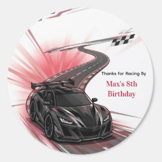 Sticker Rond Fête d'anniversaire de voiture de sport noire pour