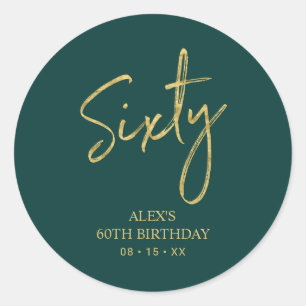 Sticker Rond Fête d'anniversaire des 60 ans Gold & Green Sixty 