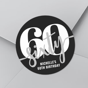 Sticker Rond Fête d'anniversaire des 60 ans noir moderne
