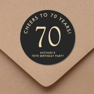 Sticker Rond Fête d'anniversaire des 70 ans élégante en noir et