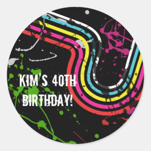 Sticker Rond Fête d'anniversaire des 80 ans, friandise rétro