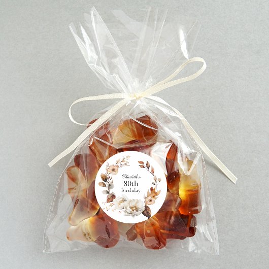 Sticker Rond Fête d'anniversaire des 80 ans sur le thème floral