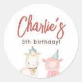 Sticker Rond Fête d'anniversaire des animaux de ferme (Devant)