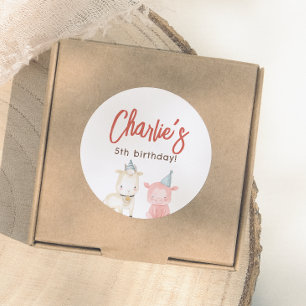 Sticker Rond Fête d'anniversaire des animaux de la ferme