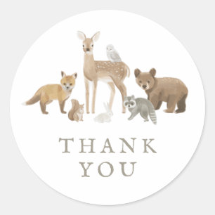 Sticker Rond Fête d'anniversaire des Animaux de la Forêt Merci
