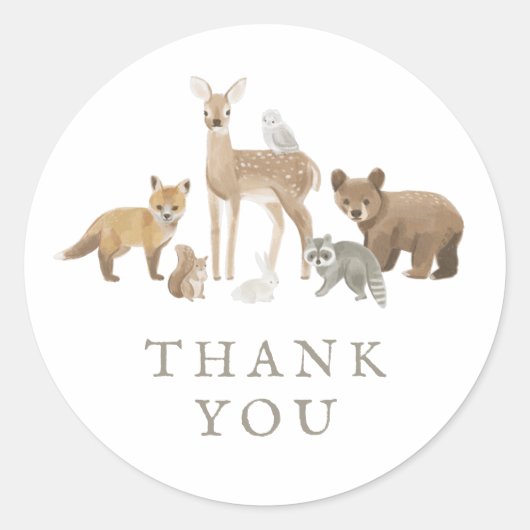 Sticker Rond Fête d'anniversaire des animaux de la forêt Merci (Devant)
