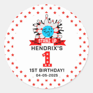 Sticker Rond Fête d'anniversaire des enfants Retro Bowling 1er