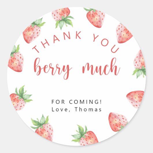 Sticker Rond Fête d'anniversaire des fraises merci beaucoup bai (Devant)