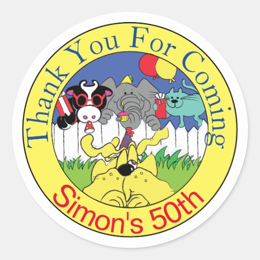 Sticker Rond Fête d'anniversaire drôle Animaux de fête (Devant)
