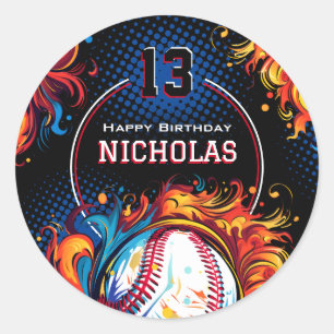 Sticker Rond Fête d'anniversaire du baseball