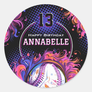 Sticker Rond Fête d'anniversaire du baseball