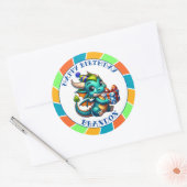 Sticker Rond Fête d'anniversaire du garçon à thème Dragon (Enveloppe)
