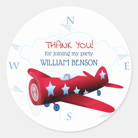 Sticker Rond Fête d'anniversaire du Merci d'avion vintage (Devant)