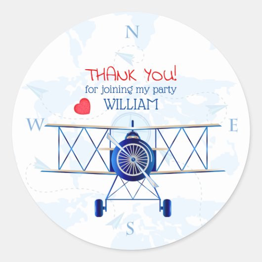 Sticker Rond Fête d'anniversaire du Merci d'avion vintage (Devant)