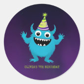 Sticker Rond Fête d'anniversaire du mignon Monster Blue (Devant)