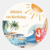 Sticker Rond Fête d'anniversaire du surf de plage (Devant)