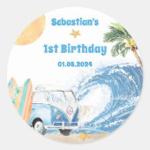Sticker Rond Fête d'anniversaire du surf de plage (Devant)