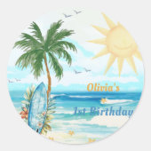 Sticker Rond Fête d'anniversaire du surf de plage (Devant)