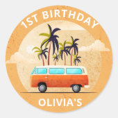 Sticker Rond Fête d'anniversaire du surf de plage (Devant)