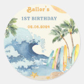 Sticker Rond Fête d'anniversaire du surf de plage (Devant)