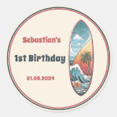 Sticker Rond Fête d'anniversaire du surf de plage (Devant)