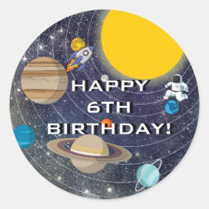 Sticker Rond Fête d'anniversaire du système solaire, cercle
