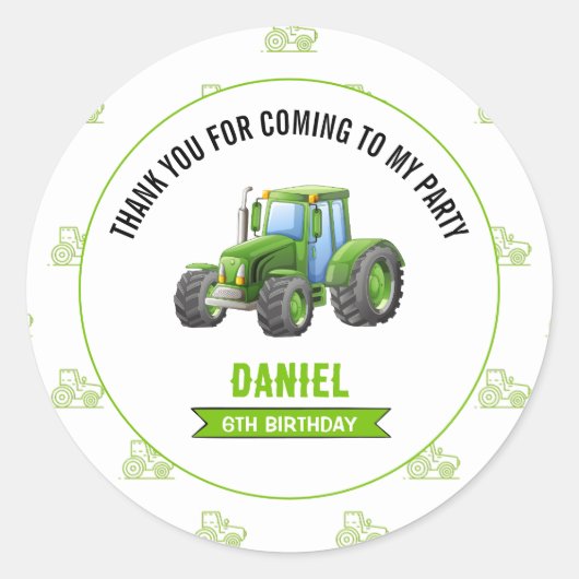 Sticker Rond Fête d'anniversaire du tracteur (Devant)