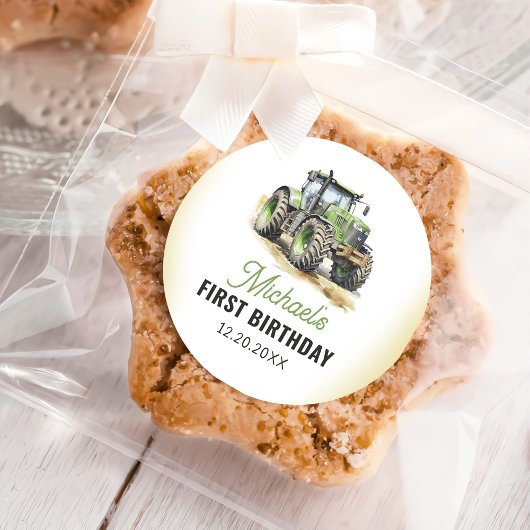 Sticker Rond Fête d'anniversaire du tracteur aquarelle