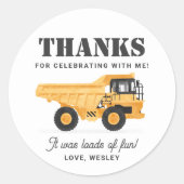 Sticker Rond Fête d'anniversaire du véhicule de construction (Devant)