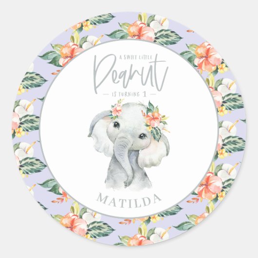 Sticker Rond Fête d'anniversaire d'un éléphant à l'aquarelle (Devant)