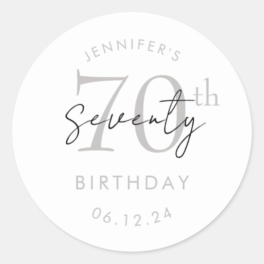 Sticker Rond Fête d'anniversaire élégante argent moderne script (Devant)