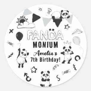 Sticker Rond Fête d'anniversaire enfantine Panda-Monium unisexe
