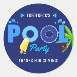 Sticker Rond Fête d'anniversaire estivale piscine Bleu Royal