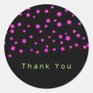 Sticker Rond Fête d'anniversaire Étoiles Brillantes Roses Faveu