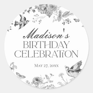 Sticker Rond Fête d'anniversaire florale vintage toile de Jouy 
