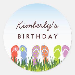Sticker Rond Fête d'anniversaire Fun Dans Les Tongs Colorées