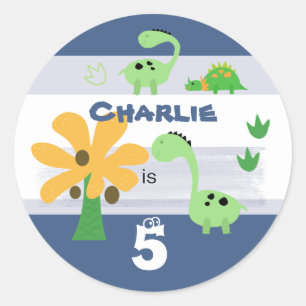 Sticker Rond Fête d'anniversaire garçon dinosaure jurassique