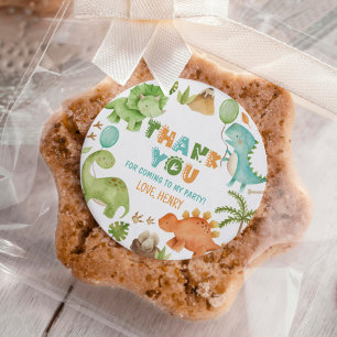 Sticker Rond Fête d'anniversaire garçon dinosaure mignon jungle