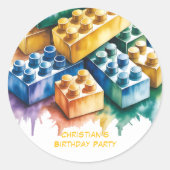Sticker Rond Fête d'anniversaire garçon Splash Block Constructi (Devant)