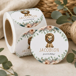 Sticker Rond Fête d'anniversaire garçon thème Safari Animaux Wi