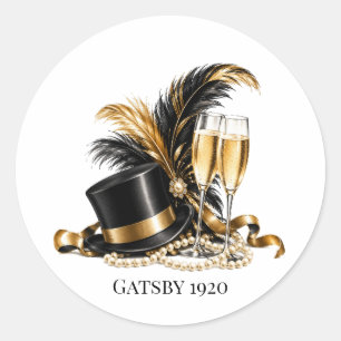 Sticker Rond Fête d'anniversaire Gatsby 1920 noir et or