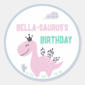 Sticker Rond Fête d'anniversaire Girly Dinosaur (Devant)