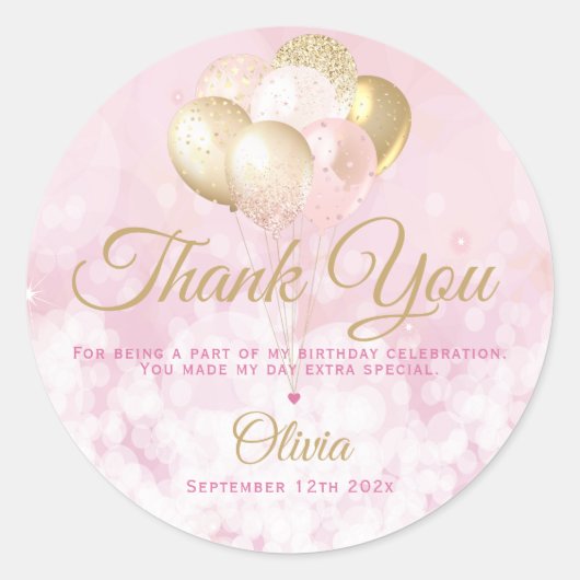 Sticker Rond Fête d'anniversaire glamour Merci Favoriser (Devant)