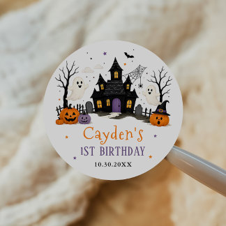 Sticker Rond Fête d'anniversaire Halloween Spooky One 1ère anné