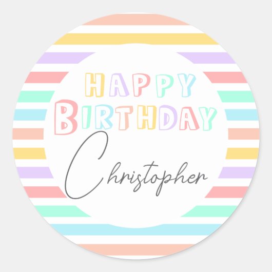 Sticker Rond Fête d'anniversaire heureuse bande rayée amusante  (Devant)