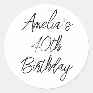 Sticker Rond Fête d'anniversaire moderne blanche et noire