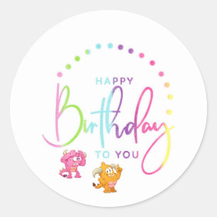 Sticker Rond Fête d'anniversaire Monster aux couleurs arc-en-ci
