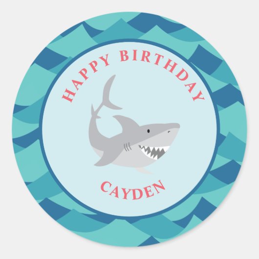 Sticker Rond Fête d'anniversaire morsure de requin (Devant)